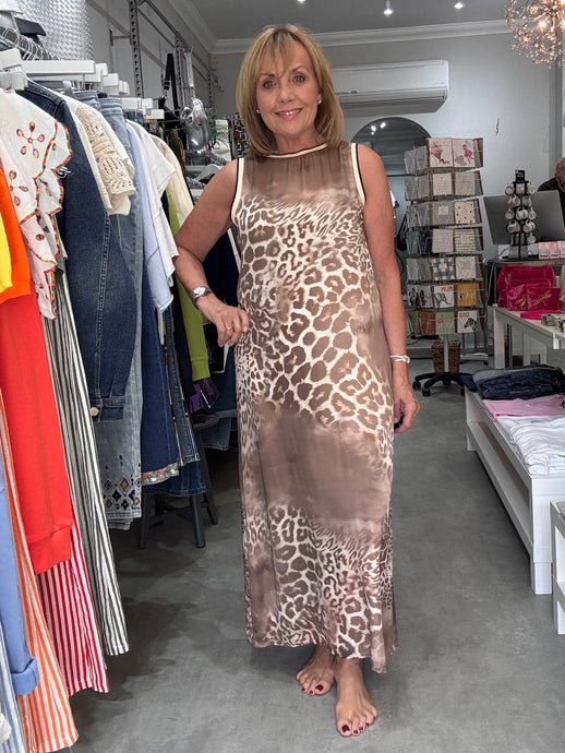 Animal Print Maxi Shift Dress - Mocca
