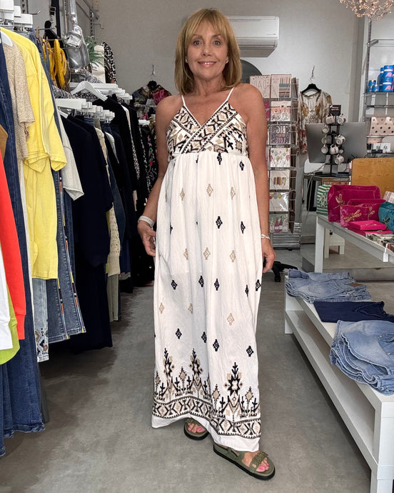 Kiara Strap Dress - White/Navy