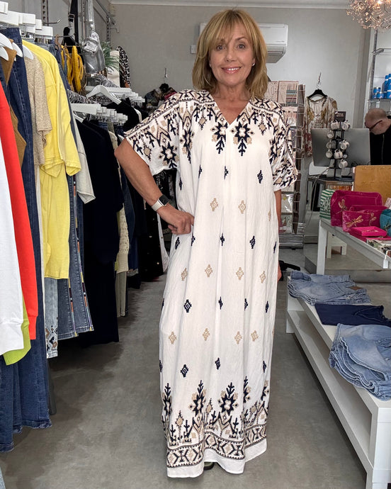 Kiara Dress - White/Navy