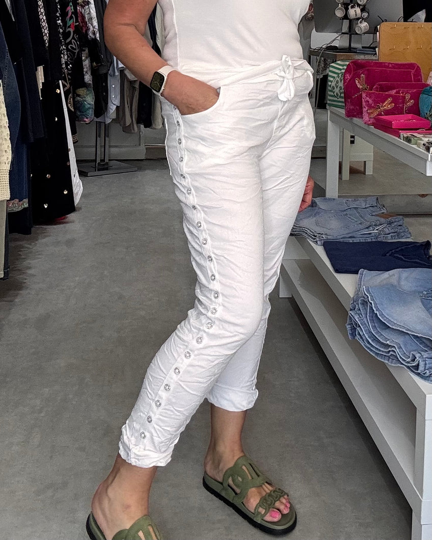 Diamante Rivet Magic Trouser - White