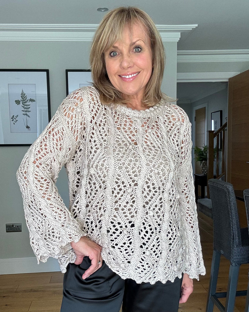 Malissa J Bell Sleeve Crochet Jumper - Stone