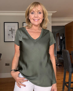 Kate Short Sleeve Silky Front Tee - 11 Colours