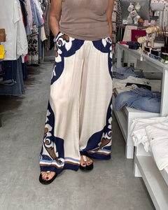 Coco Palazzo Pant - Cream/Blue
