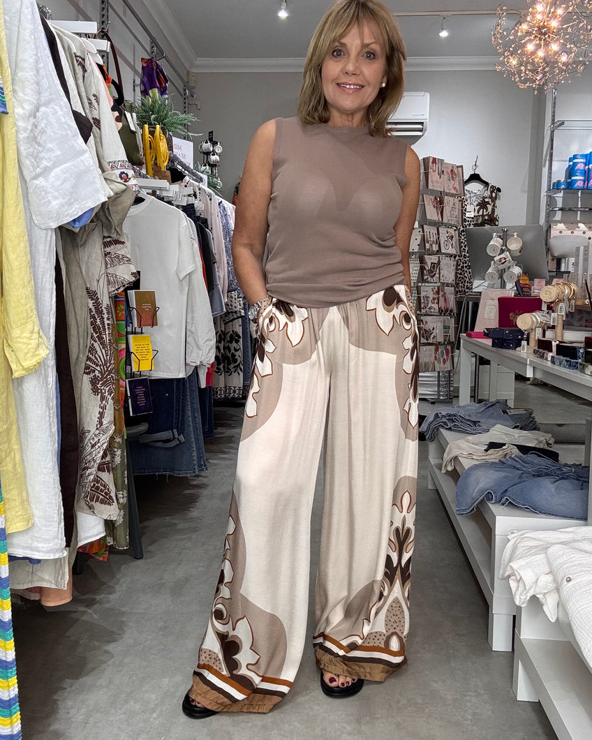 Coco Palazzo Pant - Cream/Mocca