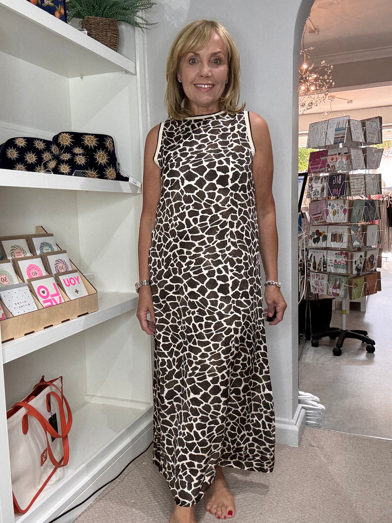 Giraffe Print Maxi Shift Dress - Brown