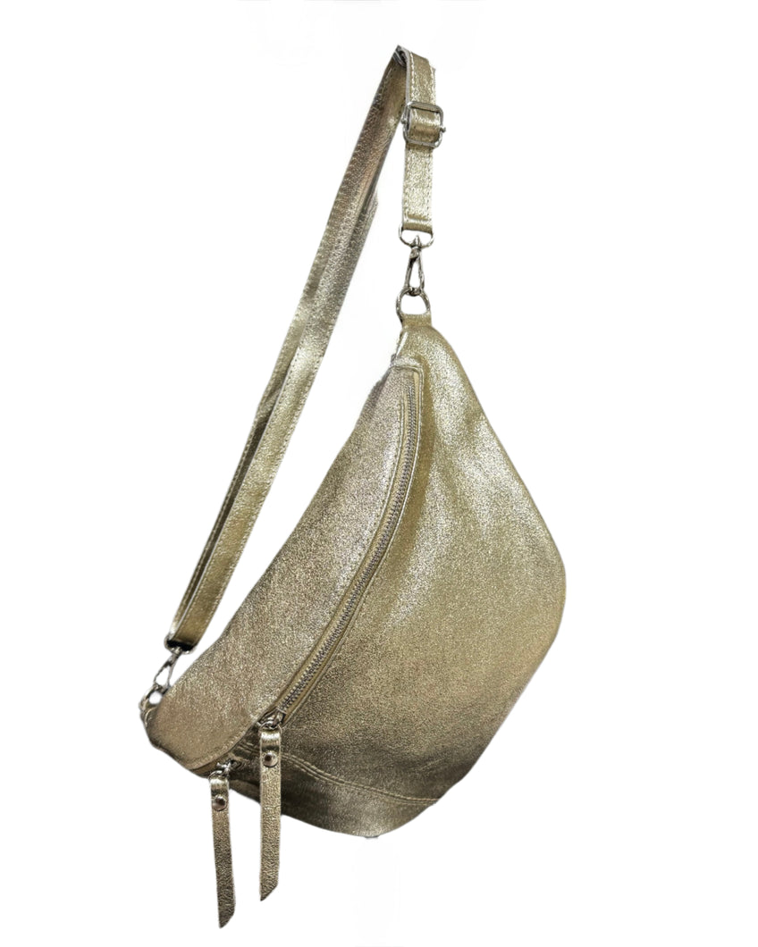 Large Leather Sling Bag - Gold
