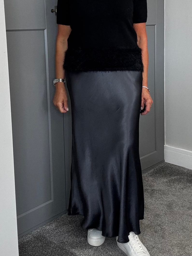 Mila Satin Slip Skirt - Charcoal