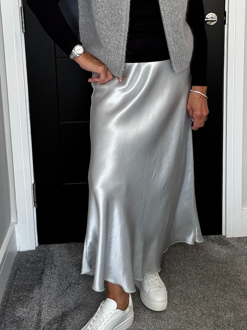 Mila Satin Slip Skirt - Silver Grey