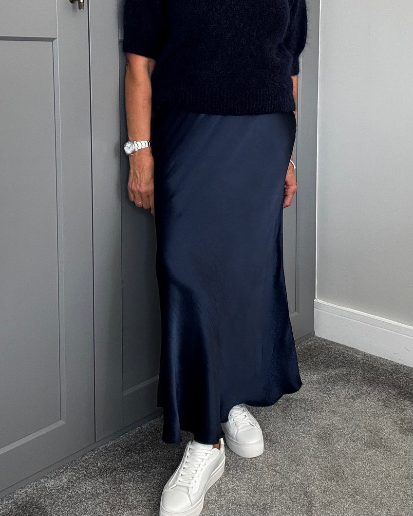 Mila Satin Slip Skirt - Navy