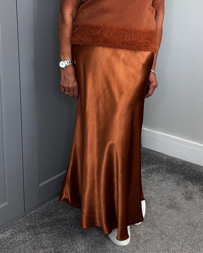 Mila Satin Slip Skirt - Paprika