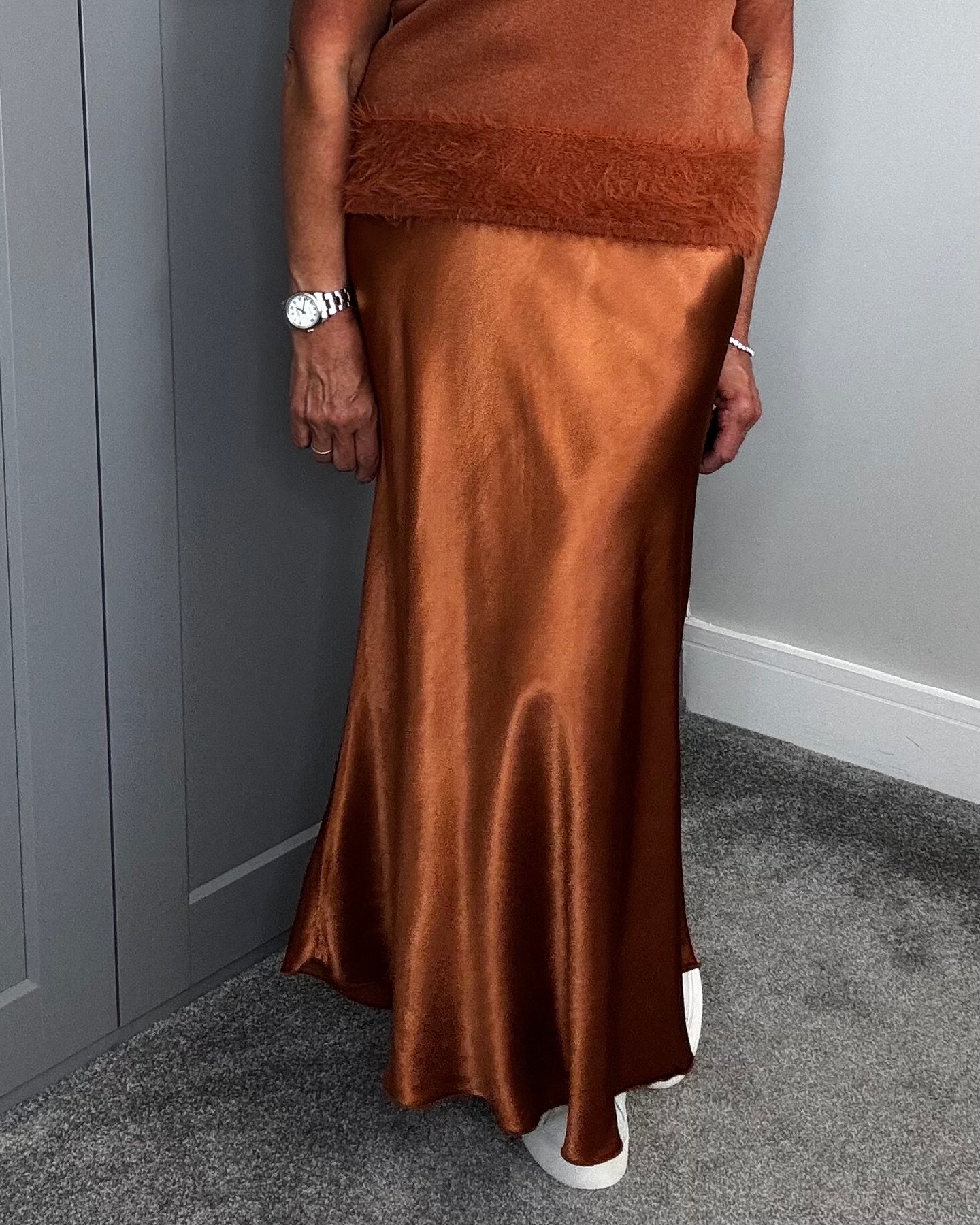 Mila Satin Slip Skirt - Paprika