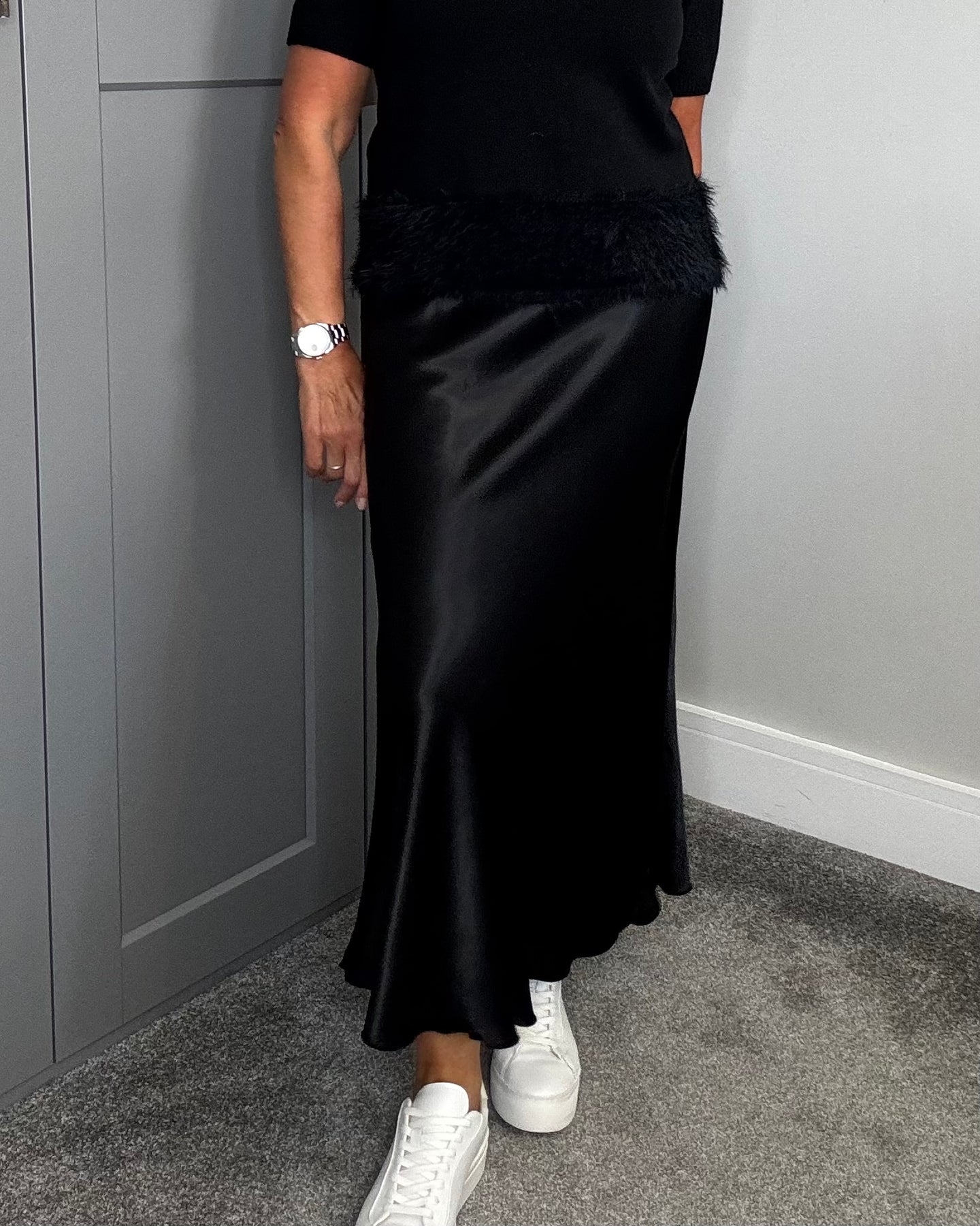Mila Satin Slip Skirt - Black