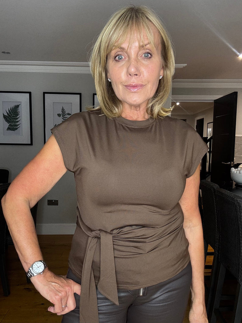 Side Tie Top - Brown
