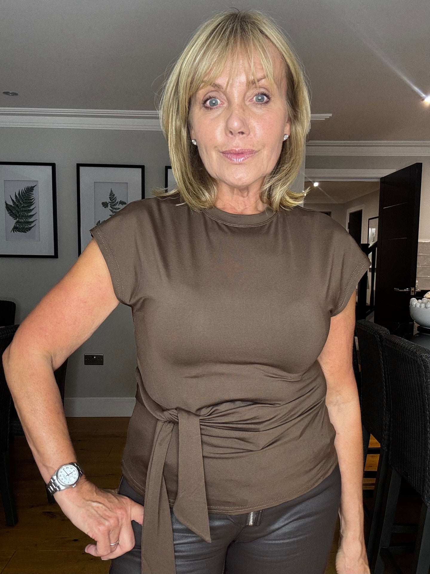 Side Tie Top - Brown