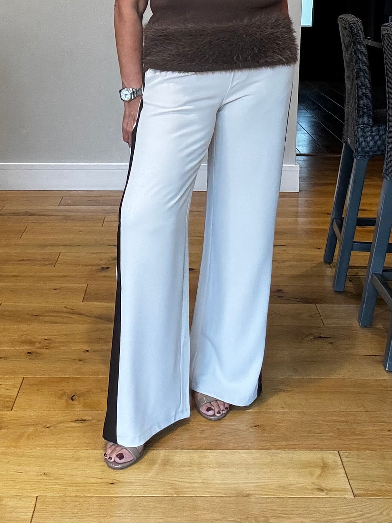 Gabby Side Stripe Trouser - Beige/Chocolate