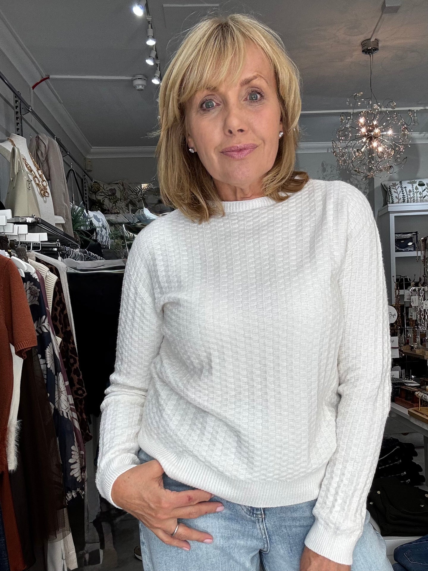 Sienna Supersoft Waffle Texture Jumper - Ecru