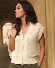 Load image into Gallery viewer, YAYA Sleeveless mesh knit cardigan with zipper closure - Creme Beige