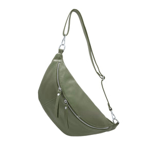 Large Leather Sling Bag - Olive
