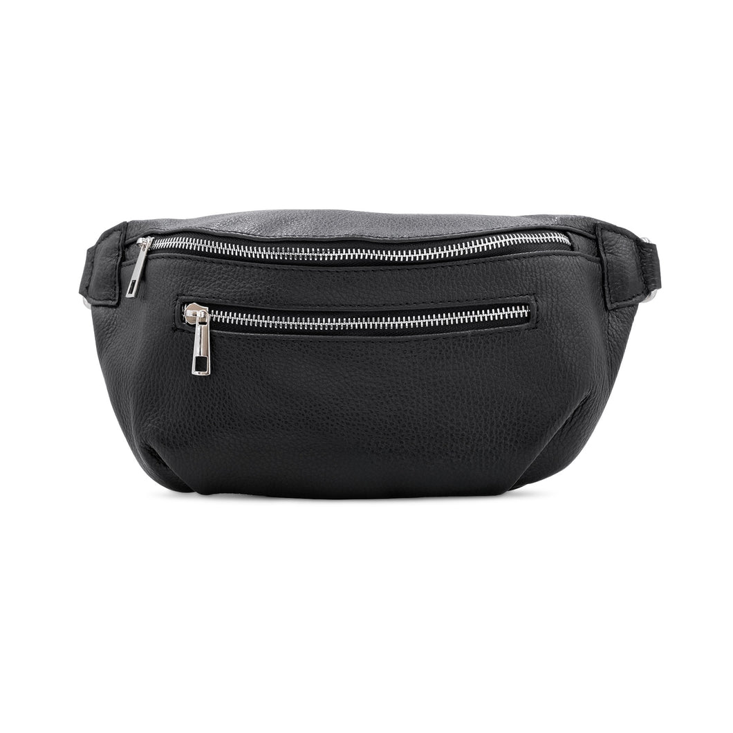 Leather Sling Bag with Purse - Black