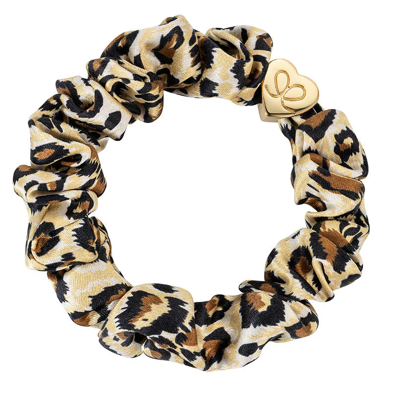 ByEloise - Gold Heart Silk Scrunchie - Leopard