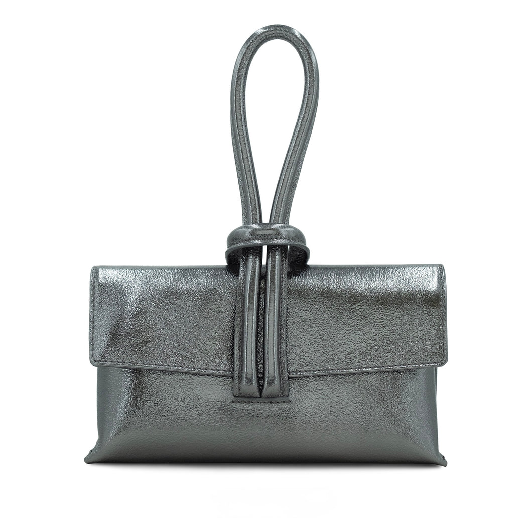 Leather Wrist Hoop Bag - Pewter