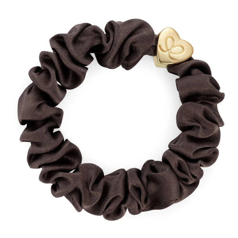 ByEloise - Gold Heart Silk Scrunchie - Mocca