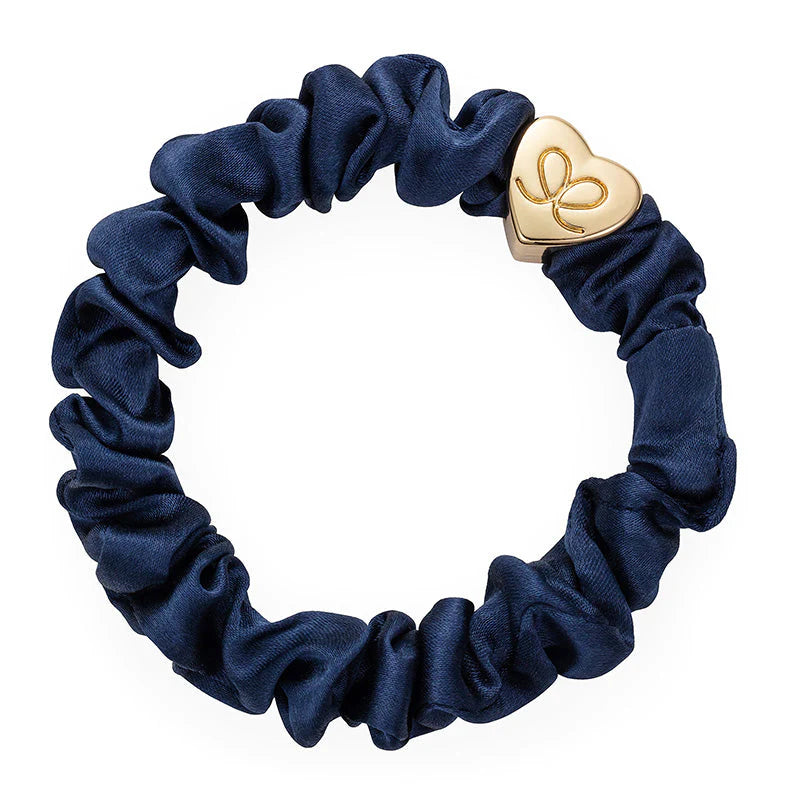 ByEloise - Gold Heart Silk Scrunchie - Navy