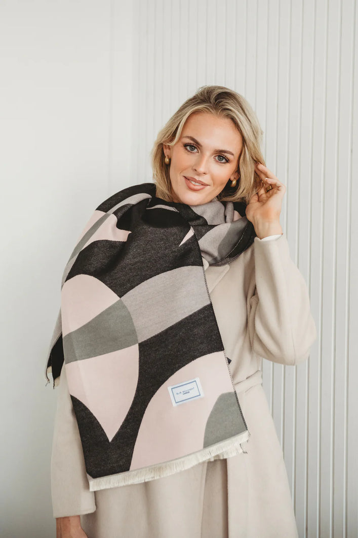Elie Beaumont Gift Boxed Winter Scarf - Black/Grey/Pink