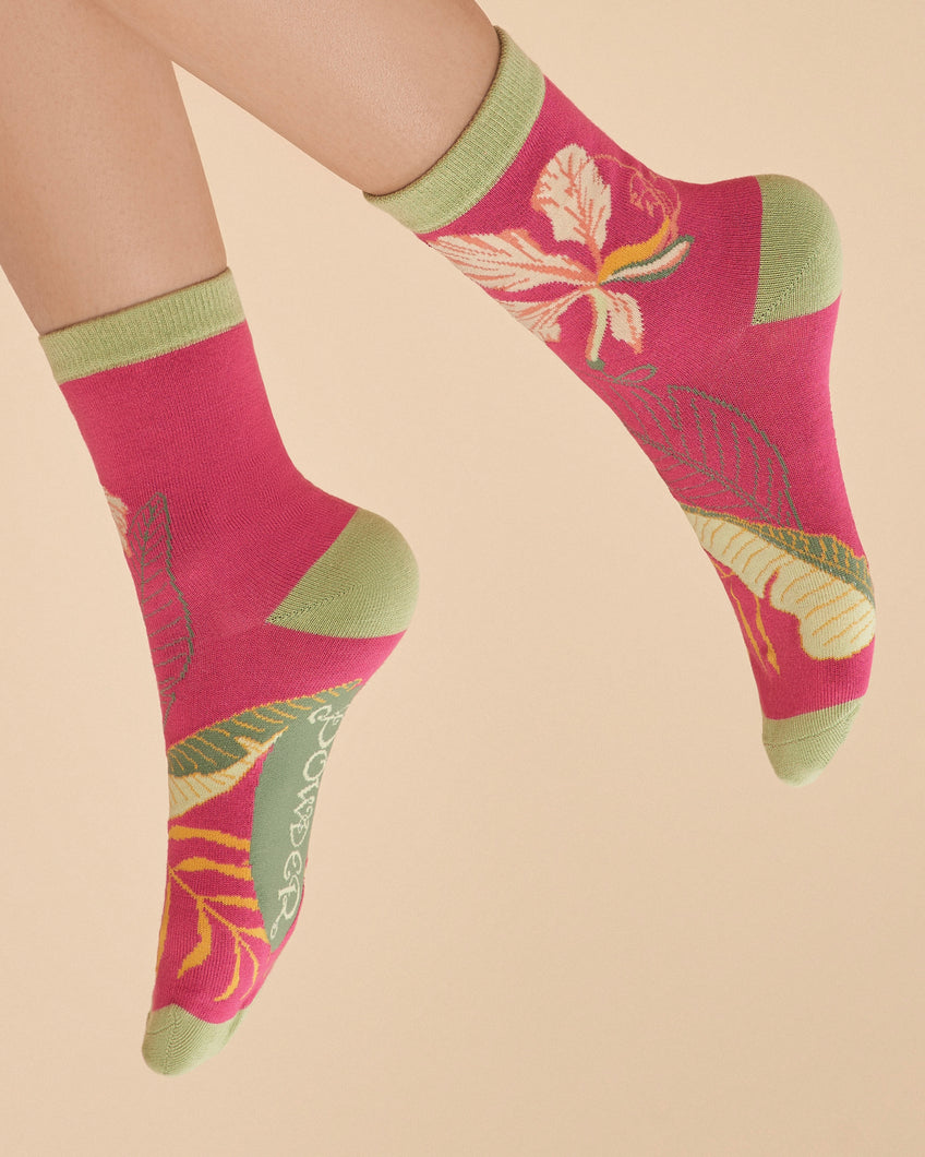 Powder Delicate Tropical Bamboo Mix Ankle Socks - Dark Rose