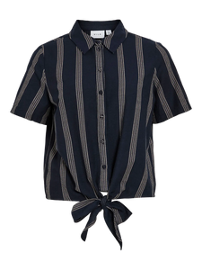 Vila Prisilla Pocket Top - Navy Blazer/Feather Grey Stripe