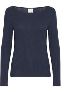 ICHI Cella Long Sleeve Top - Total Eclipse Navy