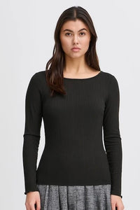 ICHI Cella Long Sleeve Top - Black