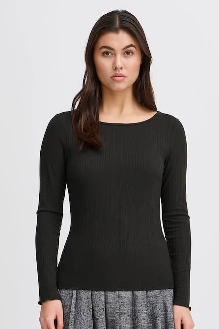 ICHI Cella Long Sleeve Top - Black