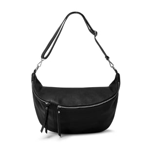 Large Leather Sling Bag - Black
