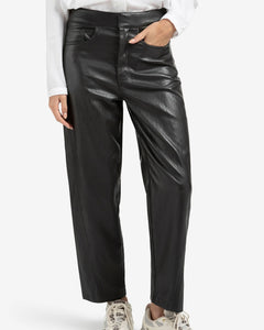 YAYA Faux Leather Trousers with Seam Detail - Anthracite Brown