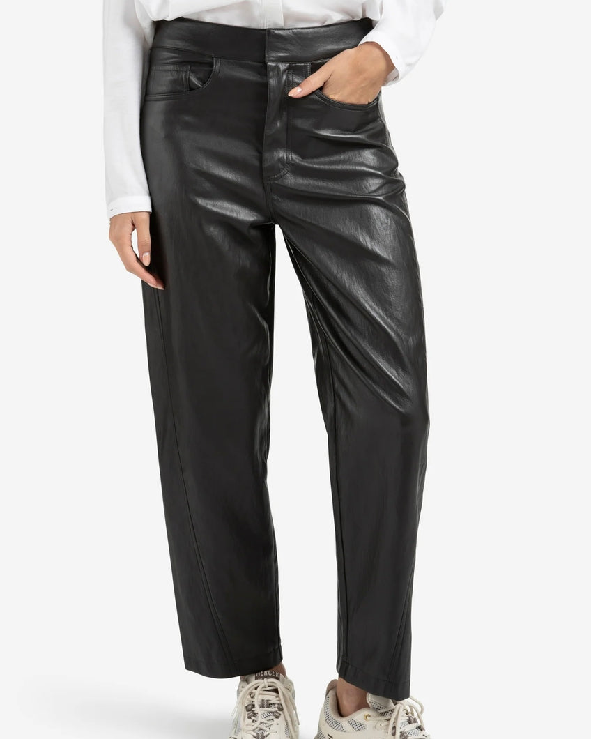 YAYA Faux Leather Trousers with Seam Detail - Anthracite Brown