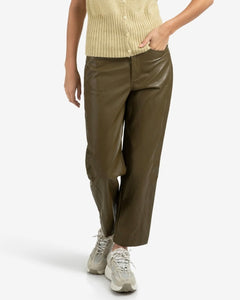 YAYA Faux Leather Trousers with Seam Detail - Brownish Green