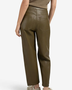 YAYA Faux Leather Trousers with Seam Detail - Brownish Green