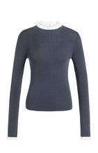 Load image into Gallery viewer, YaYa Fitted Ribbed Sweater with Ruffle Detail - Odyssey Grey