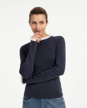 Load image into Gallery viewer, YaYa Fitted Ribbed Sweater with Ruffle Detail - Odyssey Grey