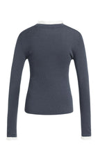 Load image into Gallery viewer, YaYa Fitted Ribbed Sweater with Ruffle Detail - Odyssey Grey