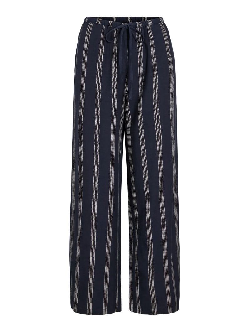 Vila Prisilla Wide Leg Pants - Navy/Feather Grey Stripe