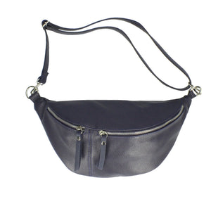 Large Leather Sling Bag - Navy