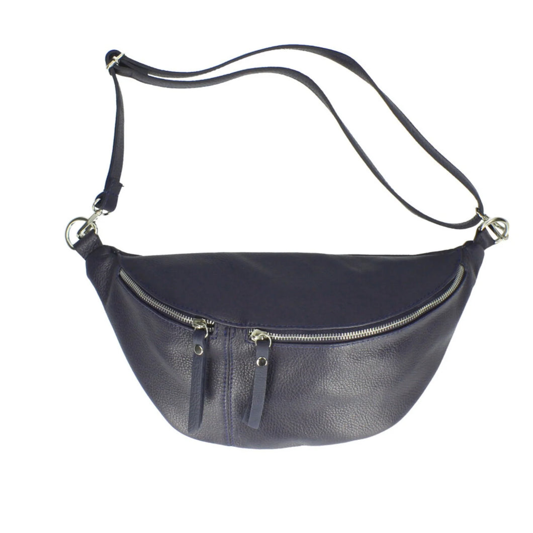 Large Leather Sling Bag - Navy