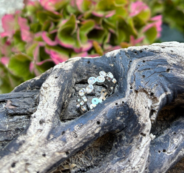 Ocean Ripples  - Stainless Steel Cubic Zirconia Stackable Adjustable Ring