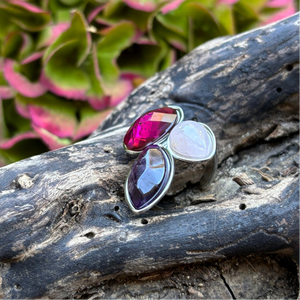 Ocean Ripples  - Stainless Steel Natural Stones Adjustable Ring