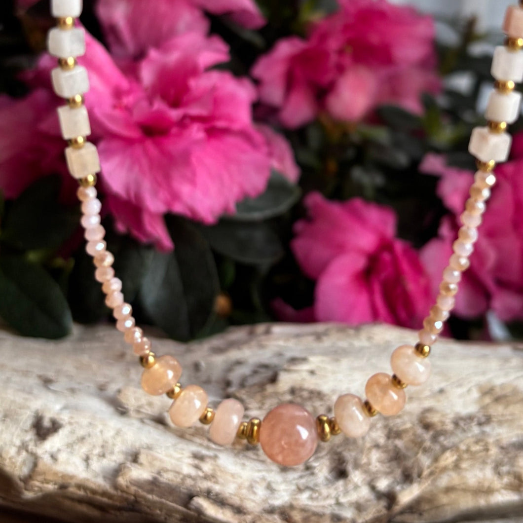 Ocean Ripples 18ct Gold Plated Sunstone Beads Necklace