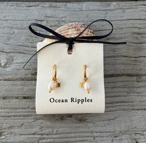 Ocean Ripples 18ct Gold Plated Fresh Water Pearl Gold Star Huggie Earrings