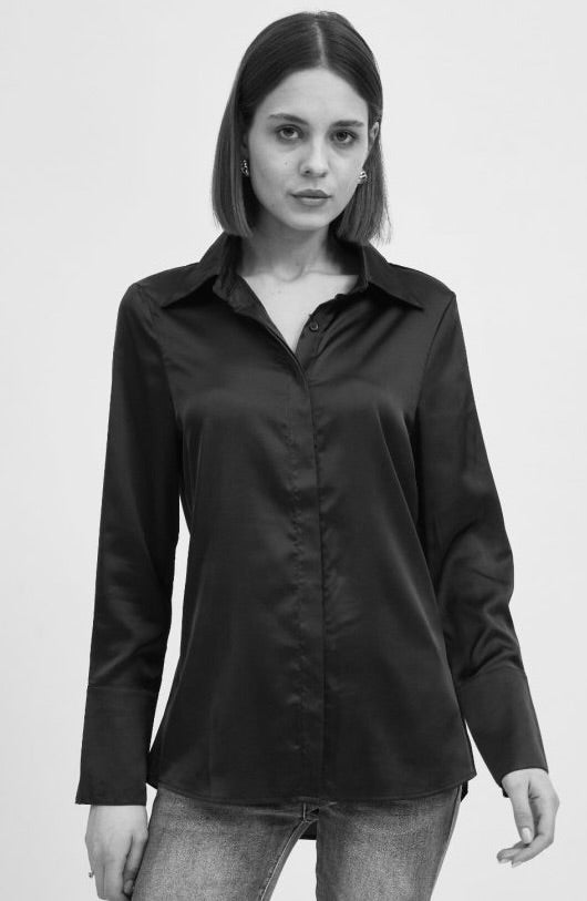 Lea Satin Shirt - Black