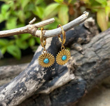 Load image into Gallery viewer, Ocean Ripples 18ct Gold Plated Turquoise Huggie